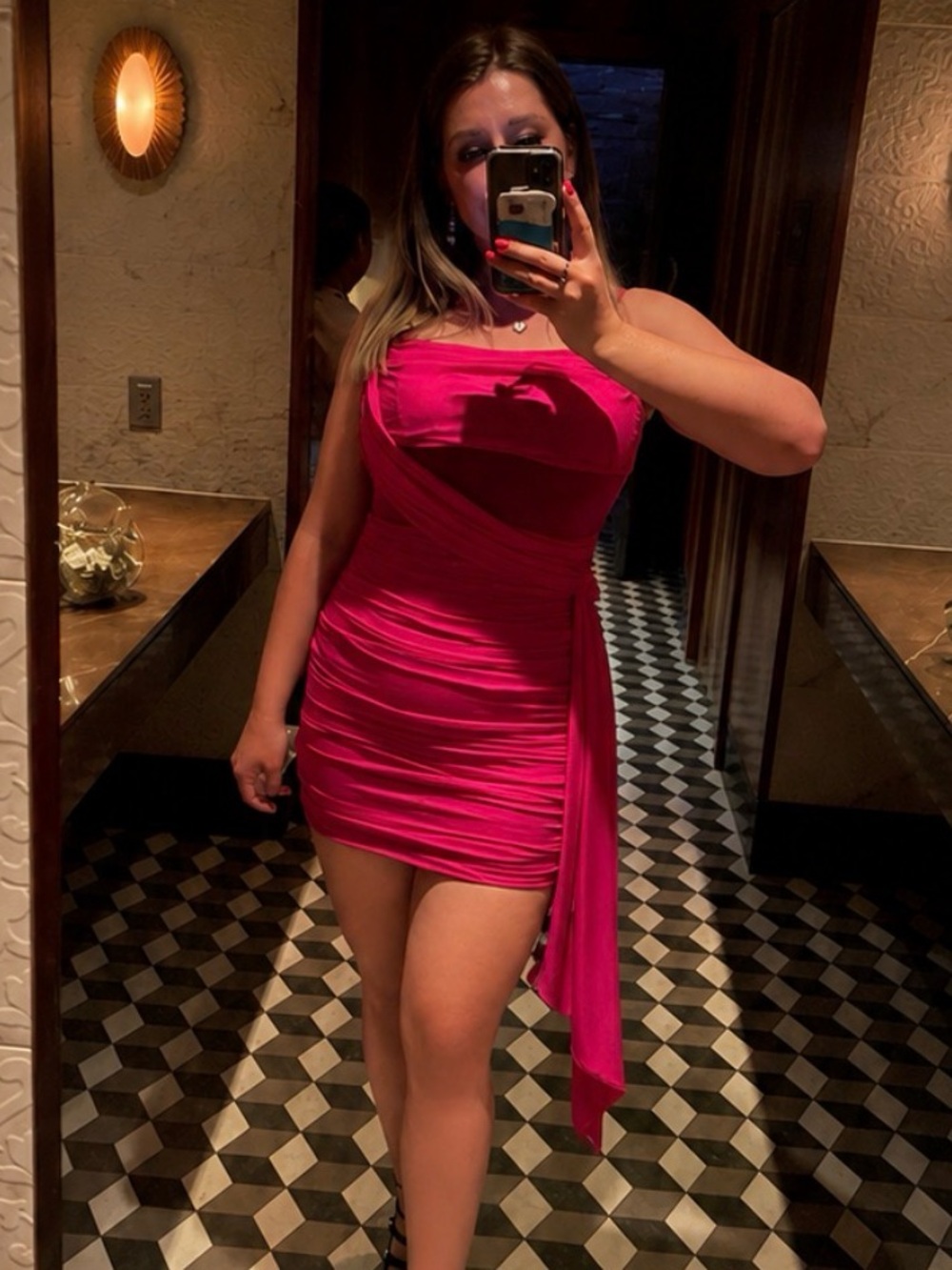 Pink Vegas Club Dress - Spaghetti Strap Mini